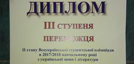 Самсонюк Олена посіла призове місце у олімпіаді з української мови та літератури